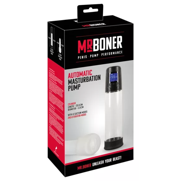 Mister Boner - akumulatorowa, automatyczna pompka do penisa (czarno-przezroczysta)