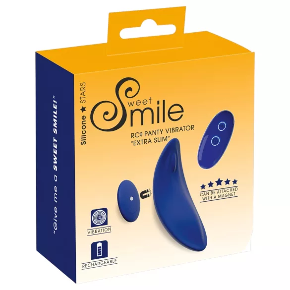 Smile - ultracienki, noszony w majtkach wibrator z pilotem (niebieski)