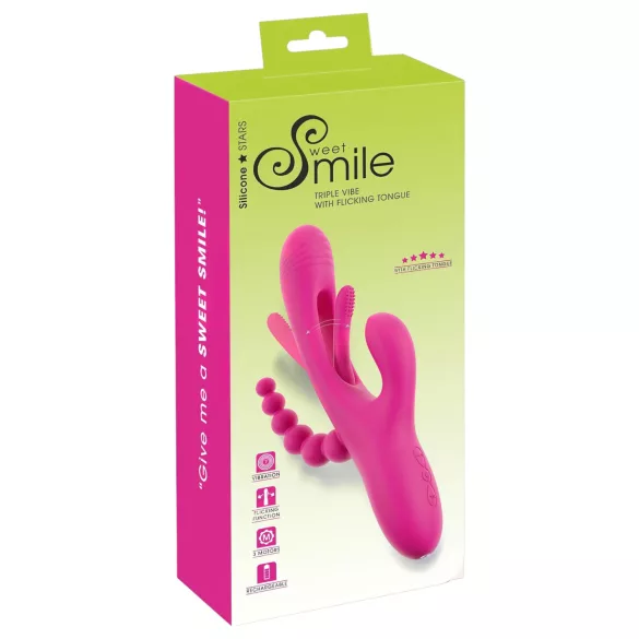 SMILE - potrójny wibrator z języczkiem (różowy)