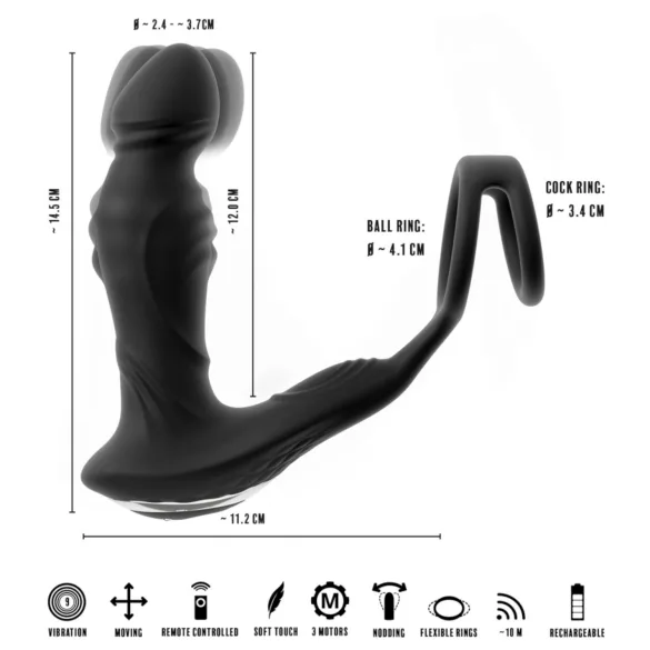 Rebel - wibrator prostaty z funkcją pchającą - silikon czarny