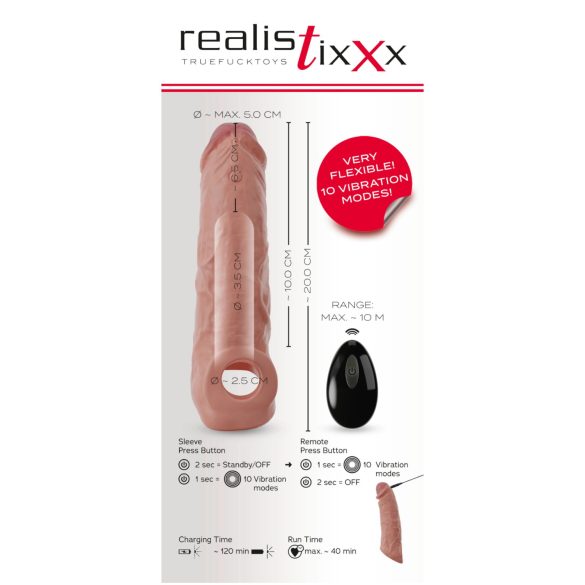 Realistixxx - nakładka na penisa z wibracją radiową - realistyczna - 20 cm