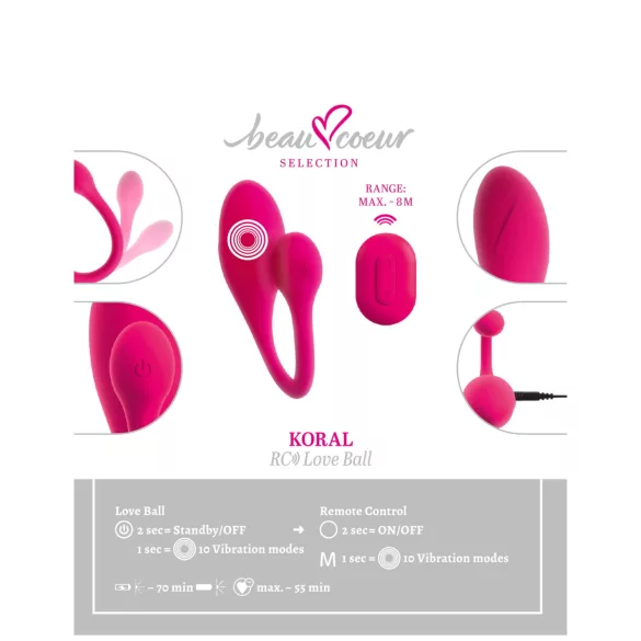 Beau Coeur Koral - wibrujące jajeczko z pilotem (różowe)