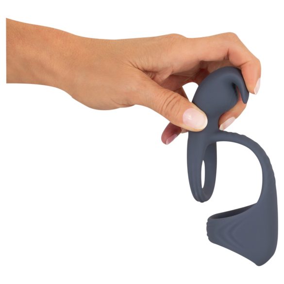 Beau Coeur Vylor - pierścień na penisa i jądra z masażerem łechtaczki - szary