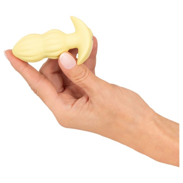 Cuties Mini - korek analny wibrujący żebrowany - żółty