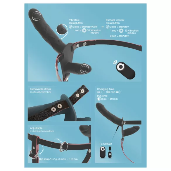 You2Toys - podwójny wibrator przypinany z pilotem (czarny)