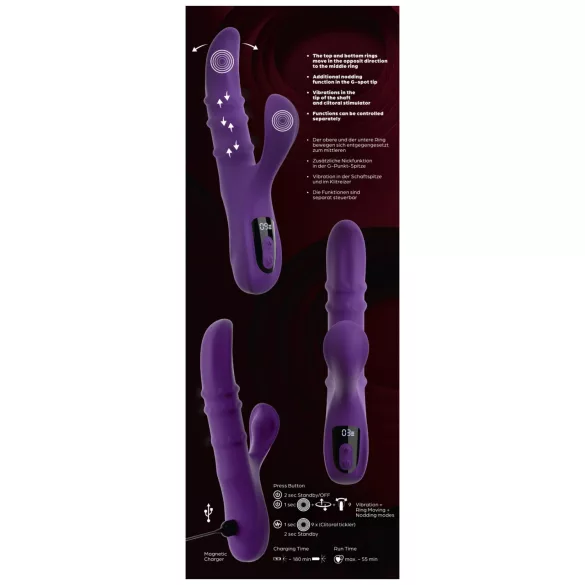 You2Toys - fioletowy wibrator z ramieniem do stymulacji łechtaczki, kiwającym się i ruchomym pierścieniem.