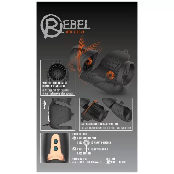 Rebel - wibrator do penisa dla mężczyzn z ruchomą stymulacją żołędzi (czarny)