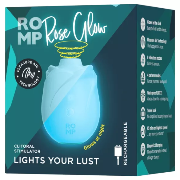 ROMP Rose Glow - bezdotykowy stymulator łechtaczki z falami powietrza (niebieski)