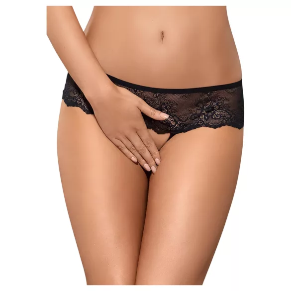 Obsessive Merossa - stringi z cyrkoniami - otwarte - czarne - L/XL