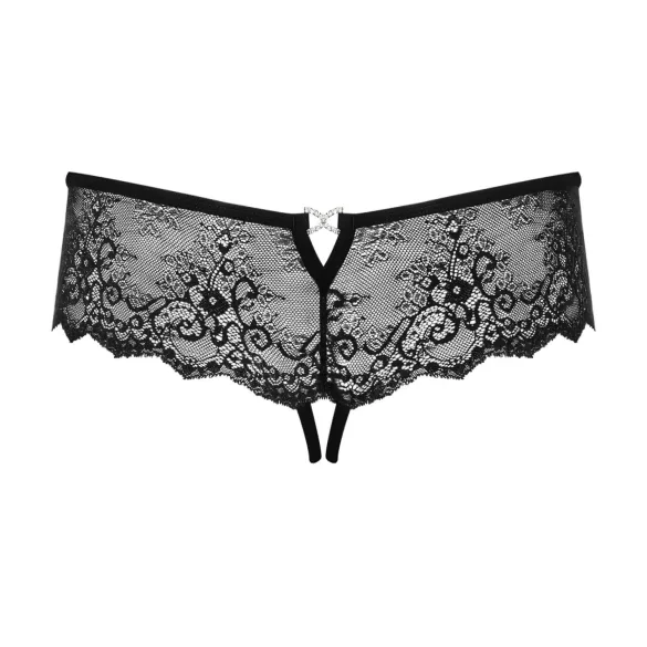Obsessive Merossa - stringi z cyrkoniami - otwarte - czarne - L/XL