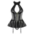Obsessive - gorset i stringi o lakierowanym efekcie (czarne) - L/XL
