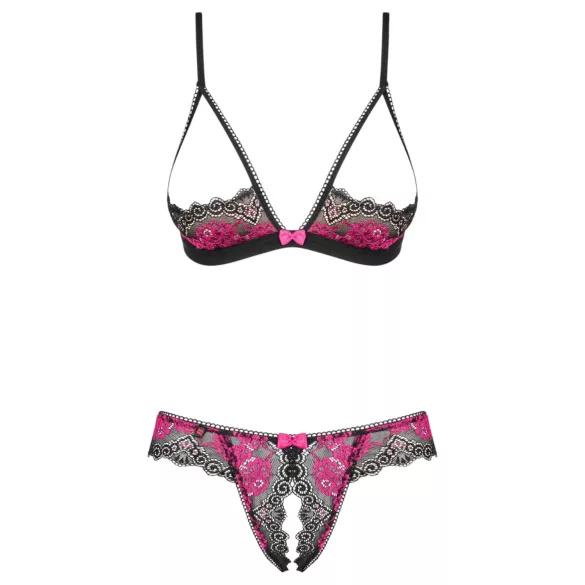 Obsessive Tulia - zestaw z otwartym biustonoszem (czarny)