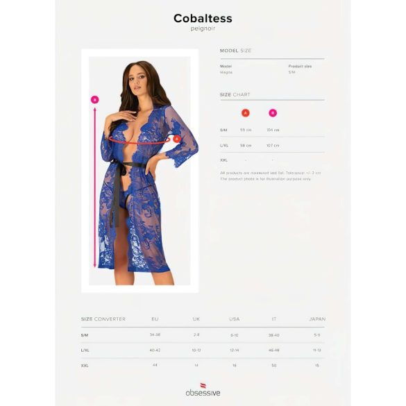 Obsessive Cobaltess - koronkowy peniuar (niebieski) - L/XL