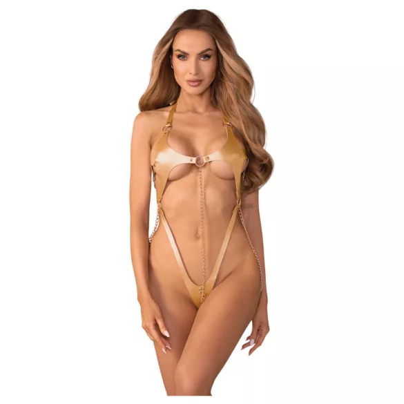 Obsessive Anyya - body z paskami o skórzanym efekcie z łańcuszkami (złote)