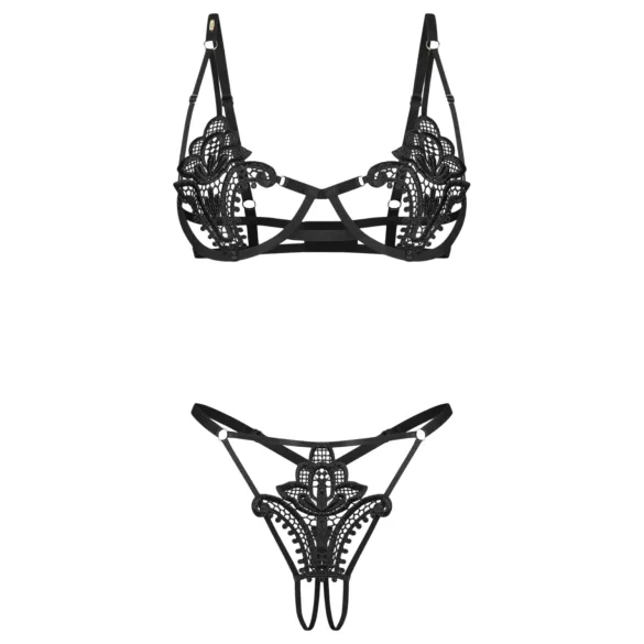Obsessive Luise - dwuczęściowy komplet bielizny w tulipany (czarny) - L/XL