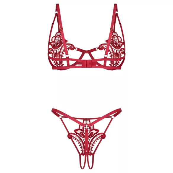 Obsessive Luise - dwuczęściowy zestaw bielizny z tulipanami (czerwony) - L/XL