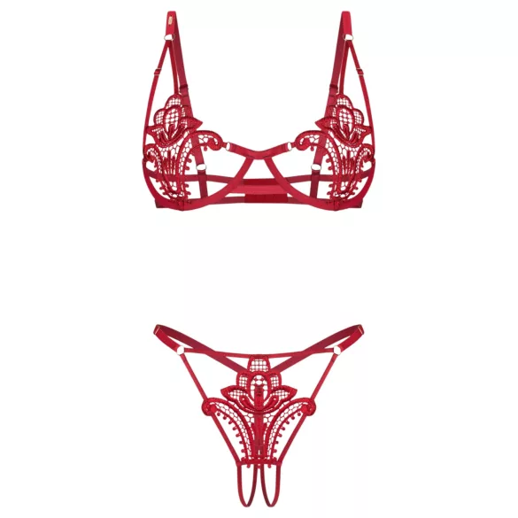 Obsessive Luise - dwuczęściowy zestaw bielizny z tulipanami (czerwony) - L/XL