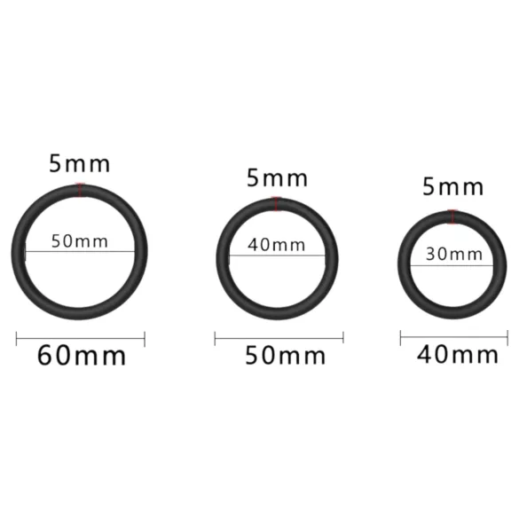 Men's Play - zestaw pierścieni erekcyjnych - silikon - czarny - 3 sztuki