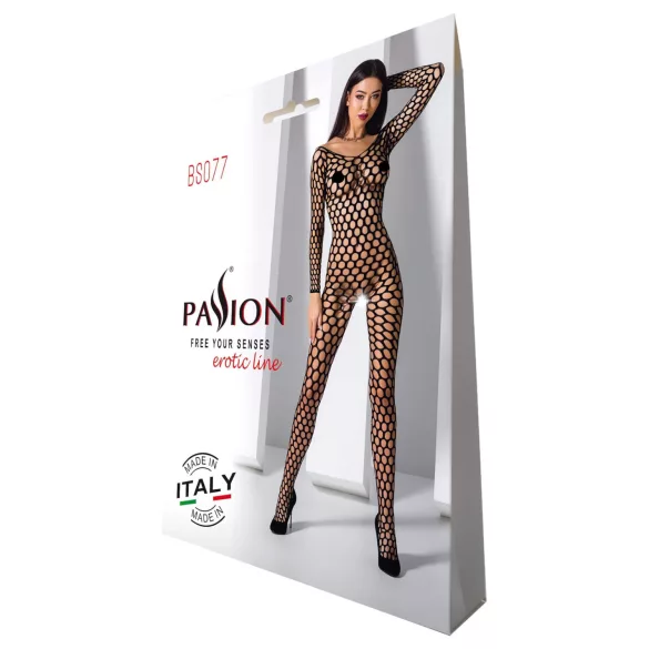 Passion BS077 - kombinezon siateczkowy z długim rękawem - czarny - S-L