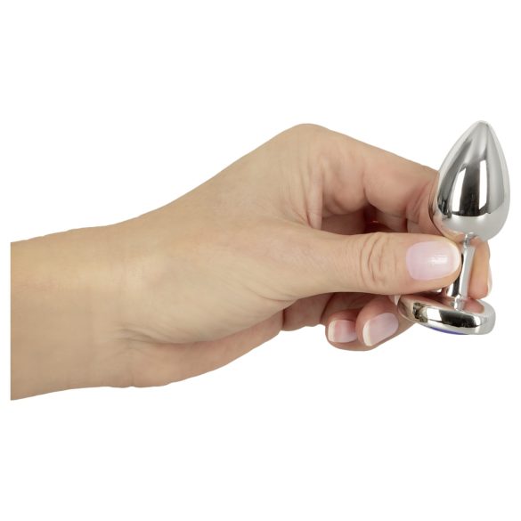 Magic Shiver - korek analny metalowy z kryształkiem niebieski