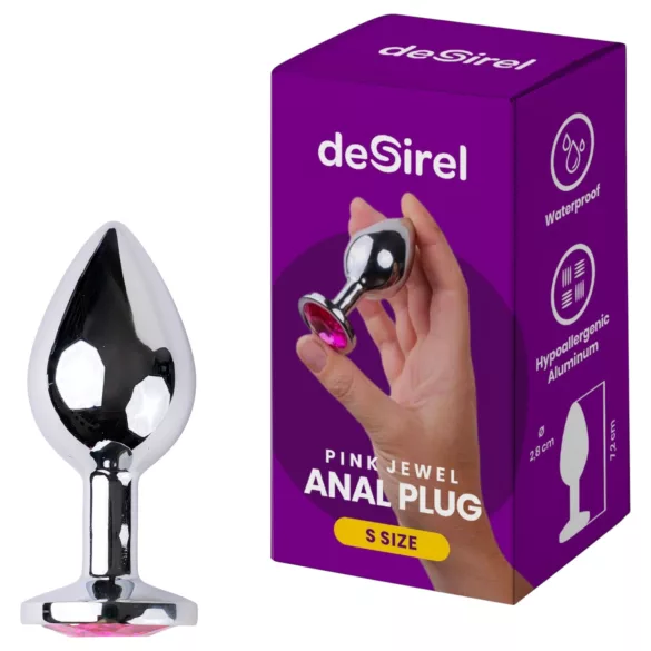Desirel - korek analny z ozdobą - mały rozmiar - srebrny/różowy