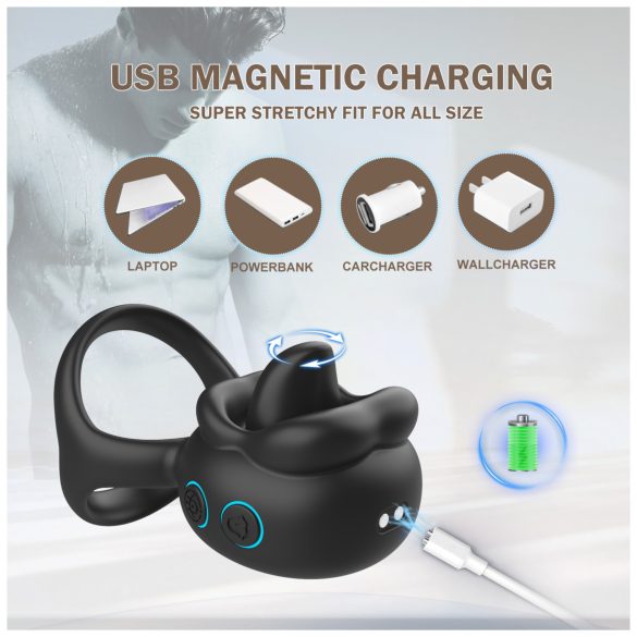 Biu-Biu - pierścień na penisa z wibratorem do łechtaczki - czarny