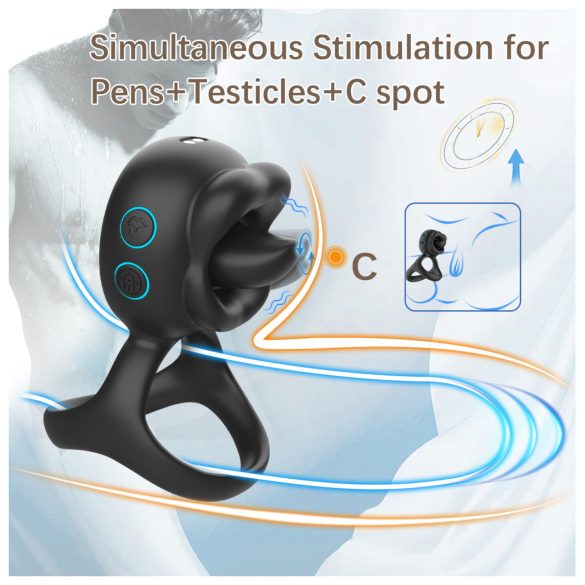 Biu-Biu - pierścień na penisa z wibratorem do łechtaczki - czarny