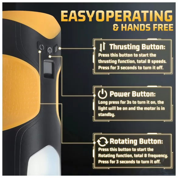 Lonely - masturbator męski z funkcją pchającą i obrotową - czarny