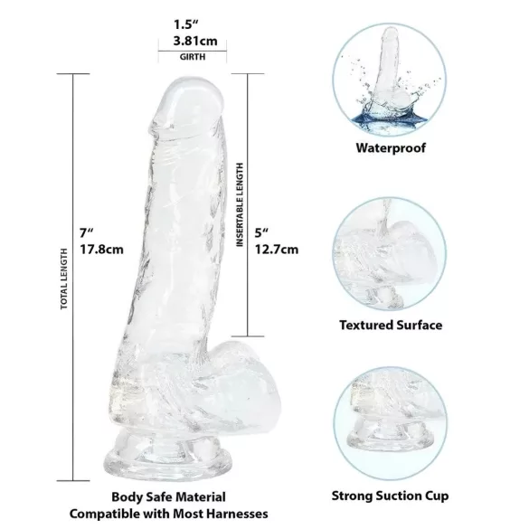 Addiction Crystal - dildo z przyssawką (przezroczyste) - 18 cm