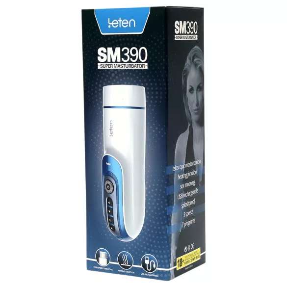 Leten SM390 - masturbator z funkcją jęków i podgrzewania - biały