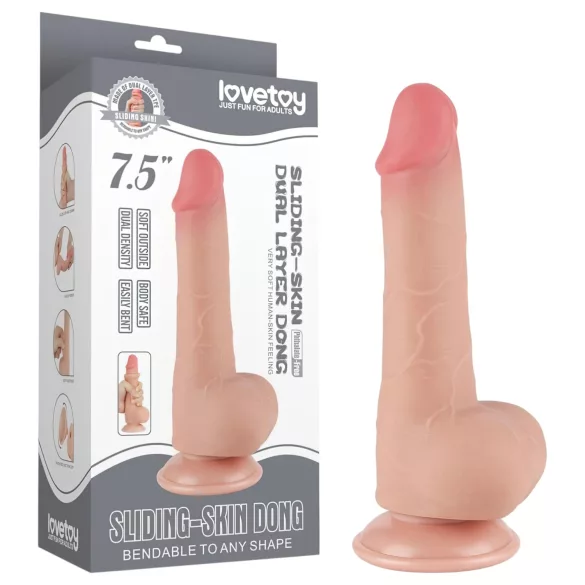 Sliding-Skin - podwójny wibrator z przyssawką, dwuwarstwowy - 19,5 cm (naturalny)