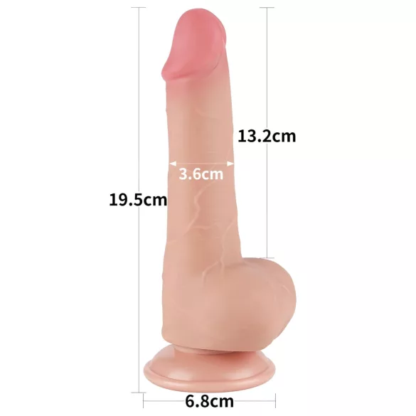 Sliding-Skin - podwójny wibrator z przyssawką, dwuwarstwowy - 19,5 cm (naturalny)