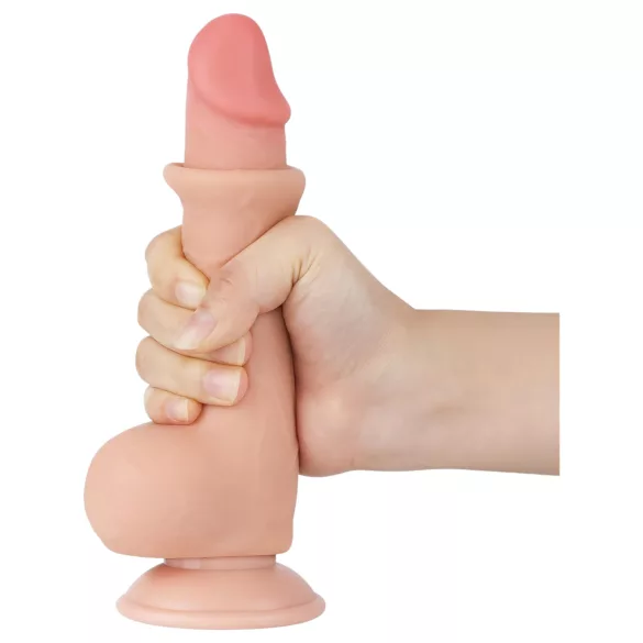 Sliding-Skin - podwójny wibrator z przyssawką, dwuwarstwowy - 19,5 cm (naturalny)