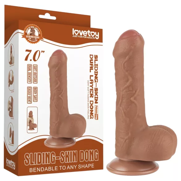Lovetoy - dildo z jądrami - podwójna warstwa - 18,3 cm - cielisty