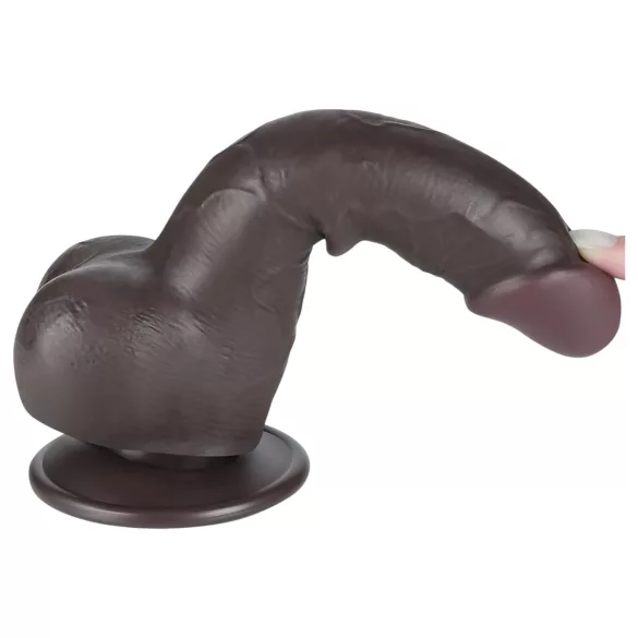 Lovetoy - dildo z jądrami - dwuwarstwowy, realistyczny - 19,5 cm, brązowy