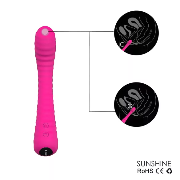 Sex HD Sunshine - wibrator do punktu G ładowany USB - żebrowany - różowy