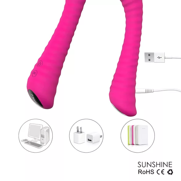 Sex HD Sunshine - wibrator do punktu G ładowany USB - żebrowany - różowy