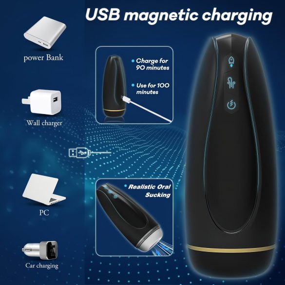 Sex HD Hawk - masturbator męski wibrująco-ssący akumulatorowy - czarno-biały