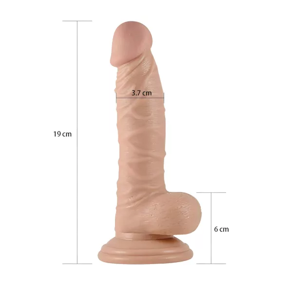 Real Extreme - dildo z przyssawką, z jądrami, do punktu G - 19 cm (naturalny)