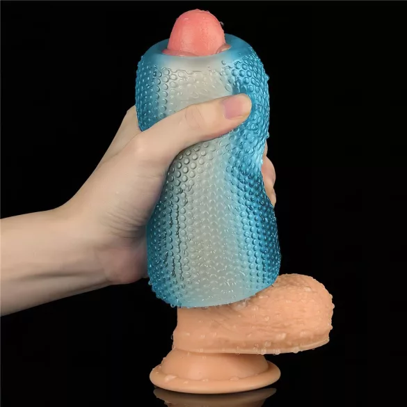 Lovetoy Training Master - dwustronny prążkowany masturbator (niebieski)