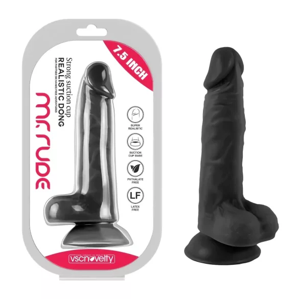 Mr. Rude - dildo realistyczne z przyssawką i jądrami - 19 cm - czarny
