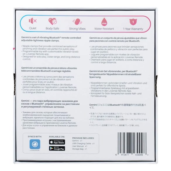 Lovense Gemini - wibrujące inteligentne klipsy na sutki - różowe