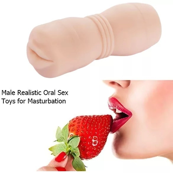 Tracy's Dog Cup - realistyczny masturbator w kształcie ust z zębami (kolor cielisty)