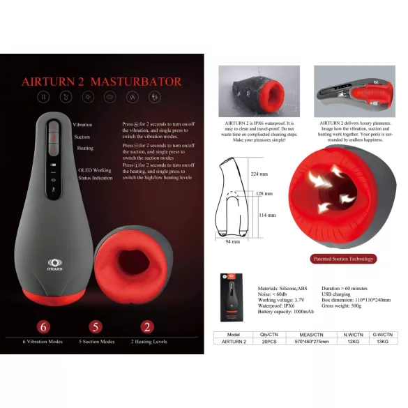 OTOUCH - masturbator ssący akumulatorowy - czarny