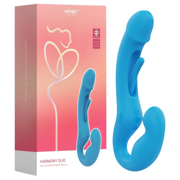 Honey Play Box Harmony Duo - wibrujący strap-on z języczkiem - niebieski