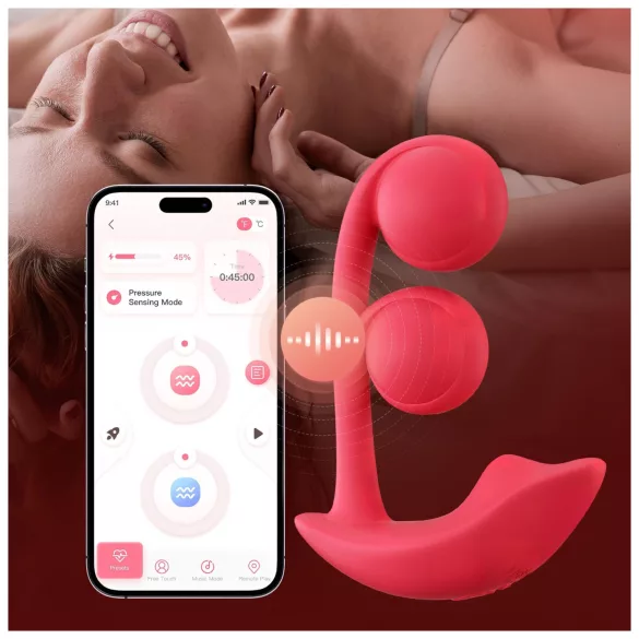 Honey Play Box Melody - sterowany aplikacją wibrujący 2w1 z perełkami (czerwony)