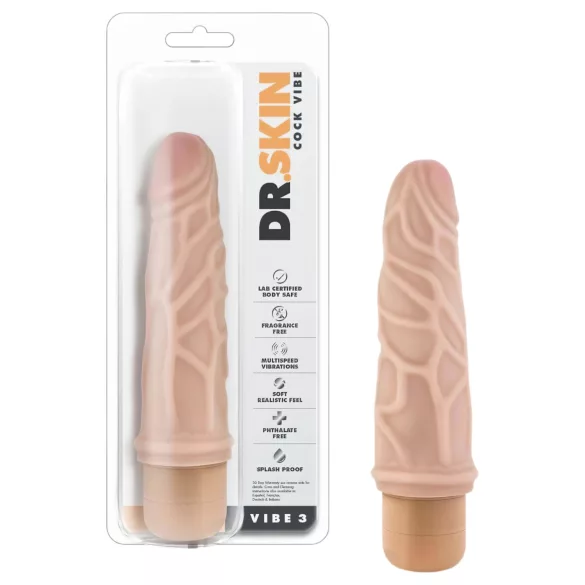 Dr. Skin Vibe No.3 - realistyczny wibrator - skóra naturalna - beżowy