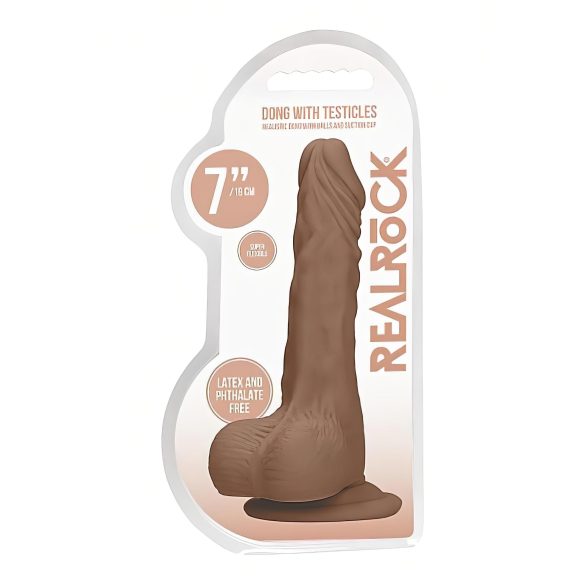 RealRock - realistyczny dildo z jądrami - 17 cm - ciemny kolor