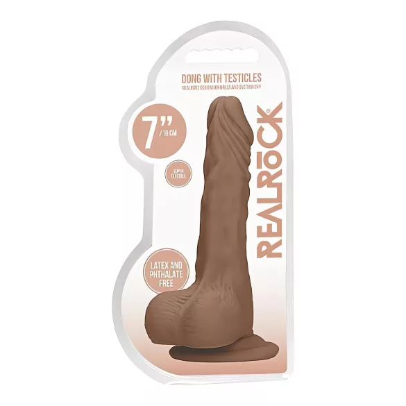 RealRock - realistyczny dildo z jądrami - 17 cm - ciemny kolor