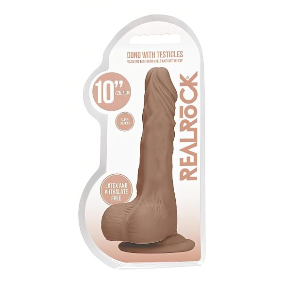 RealRock - dildo realistyczne z jądrami - 25 cm - ciemny odcień